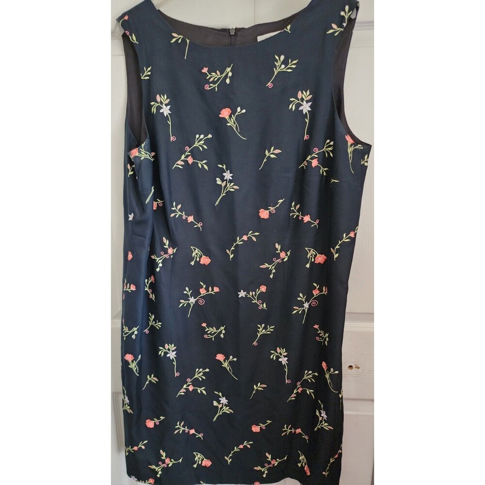 Vintage CASUAL CORNER Annex Woman Navy FLORAL Embroidered Maxi Dress Sz 16W EuC
